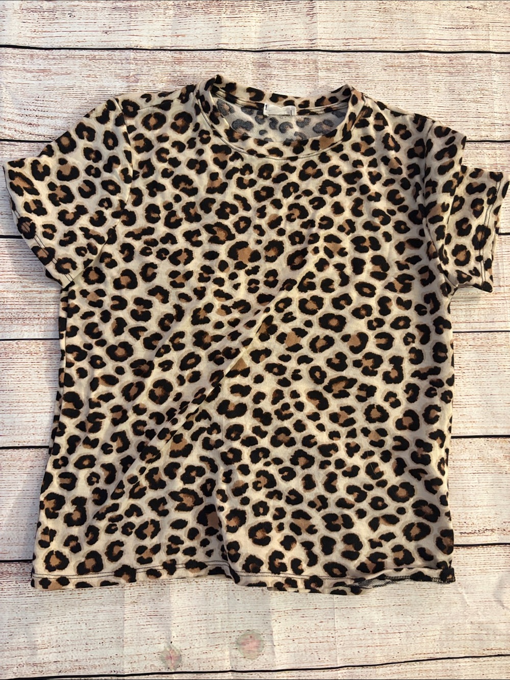 Womens Leopard Print Short Sleeve Tee - Beige Brown